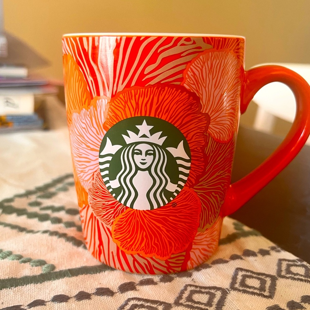 Starbucks Coral Floral Siren Logo Coffee Mug Cup 10 oz Orange Pink 2021